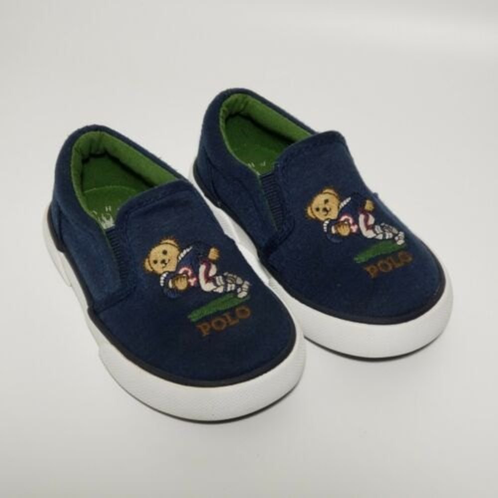 Polo Ralph Lauren Navy Bal Harbour II FootballBear Embroidered loafers Toddler 5